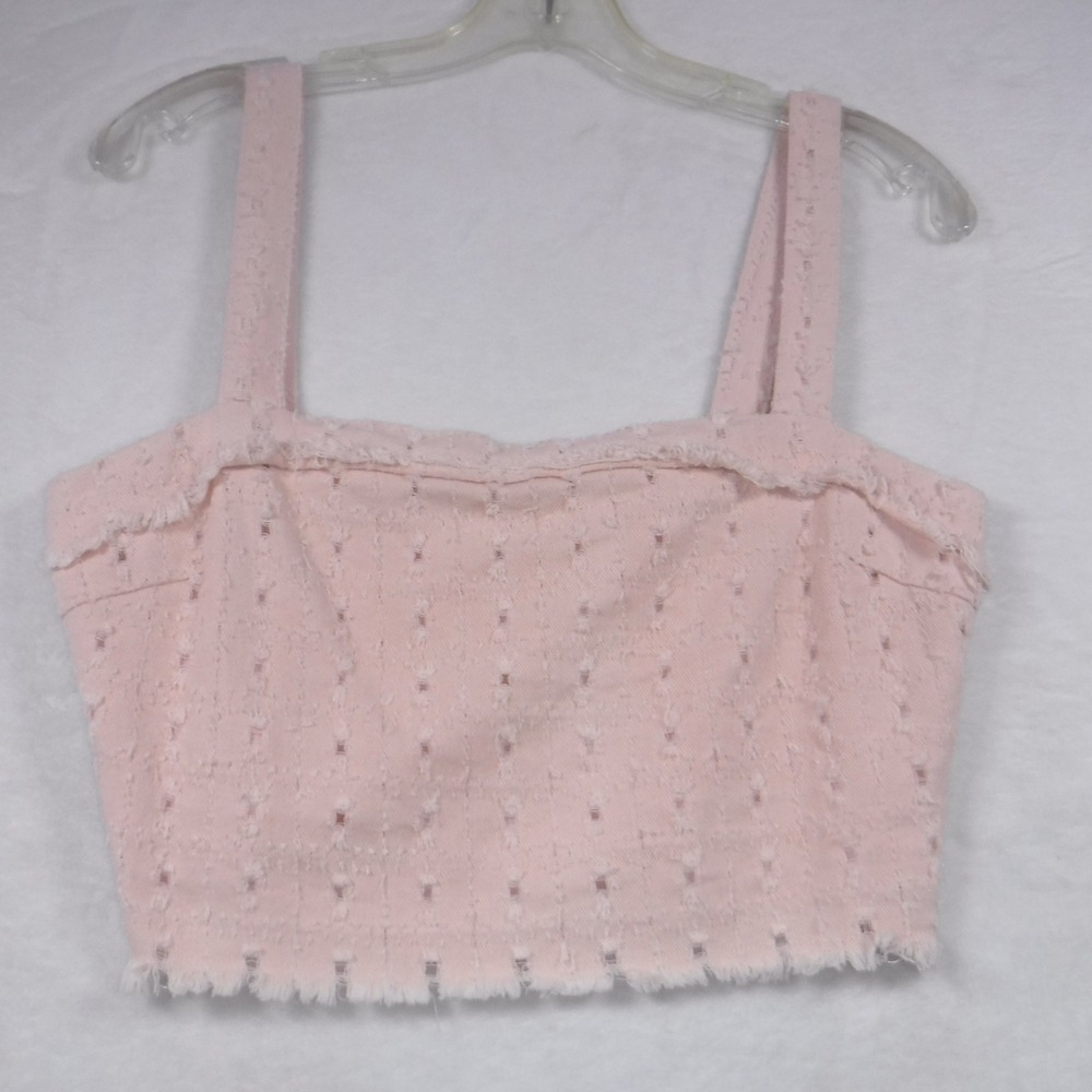 Le Lis Collection Pink Distressed‎ Eyelet Crop Top Size Medium Zipper Back NWT